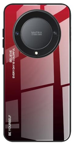Dedux Custodia Cover per Honor Magic 6 Lite 5G (Magic6 Lite) / X9b, Custodia in Vetro Temperato a Colori Sfumati + Protettivo TPU Case Cover (Rosso/Nero)
