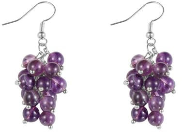 CuLtP Amethyst Tropfenohrringe Mit Perlenbesetztem Traubenanhänger, Baumelnde Silberne Hakenohrringe, Edelsteinohrringe, Kristall Reiki Balance Schmuck, Geschenk Für Mädchen, Mutter, Ehefrau