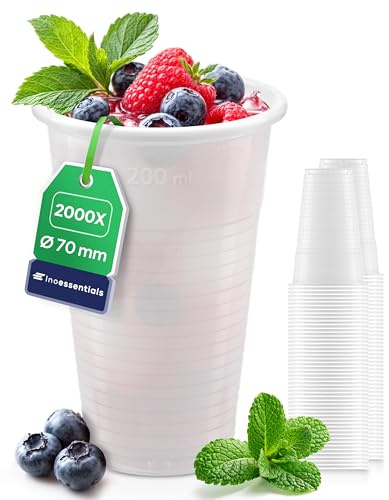 Inoverse Plastikbecher 0,2 l, 2000 Stück, Trinkbecher, Partybecher | Weiß, Wasserbecher, Ausschankbecher, weißer Kunststoffbecher, Plastik Becher für Partys, Feiern und Veranstaltungen