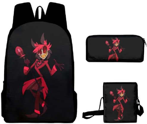 Puruuige Hazbin Hotel-Schulrucksäcke für Kinder, Teenager, 3-in-1, Anime-Schultaschen-Set mit Lunchtasche, Federmäppchen für Kinder, Geschenk zum Schulanfang, Typ 20, 40 x 13 x 30 CM, Modern
