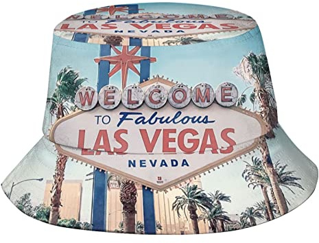 GeRRiT Las Vegas Fischerhut, modisch, verstaubar, Outdoor-Reise, Sonnenhut, Fischerhut, Kappe für Herren, Damen, Teenager, Las Vegas City Sign-3, One size