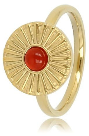 My Bendel - Ring Gold Sonne Design mit Karneol- Schönen Design Ringe mit echtem Edelstein Sonne - Stapeln Ringe - Mehrere Edelsteinen - Edelstahl und 14K vergoldet