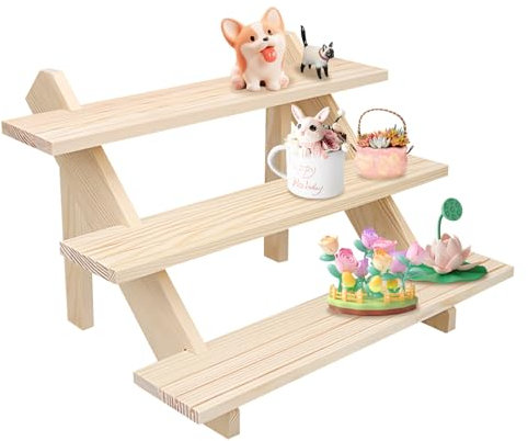 Forhandy 3-Tier Display Ständer Holz Ohrring und Ringhalter Display Riser Regal mit Nut Abnehmbarer Schmuckkarten Ausstellungsständer für Parfume Figuren Kosmetik Sammlerstücke Cupcake Gewürz