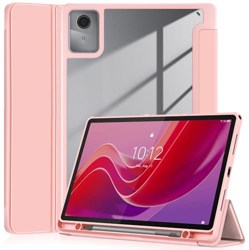 YRH für Lenovo Tab M11 Hülle mit Stifthalter 11 Zoll 2024, [Auto Wake/Sleep] Transparent Back Cover for Tabletten Lenovo M11 [TB330FU /TB330XU] (Rosa)