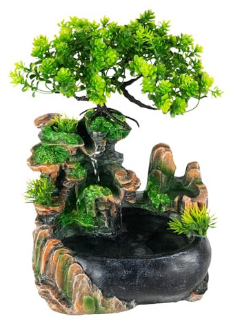 LKHDONG Zimmerbrunnen Groß mit LED Beleuchtung - Garten- und Innenbereich Springbrunnen, Wasserfall Dekoration, Resin Steingarten Kaskaden, Balkon und Zimmer Ornamente