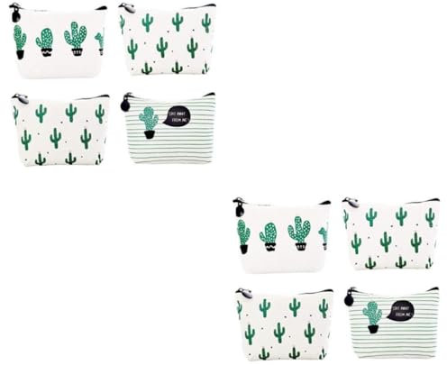 SEWACC 8 Stück Kaktus Schlüsselhalter Tasche Mini Geldbörse Studenten Stift Federmäppchen Leinen Kaktus Tasche Kosmetik Make Up Tasche