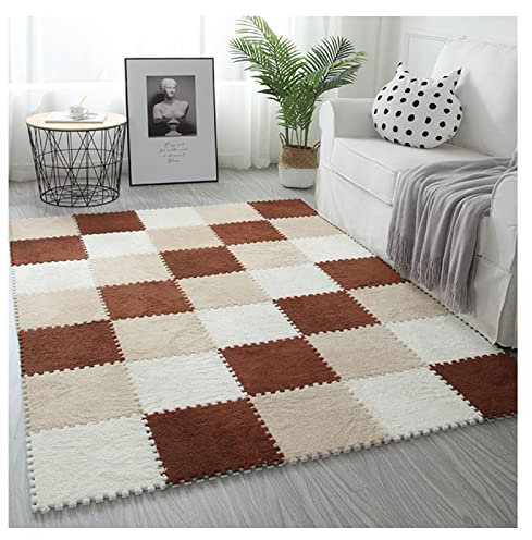 Soft Interlocking Carpet Tiles, Plush Foam Square Floor Mats Set, Fluffy Puzzle Area Rugs, 1cm Thick, 30x30cm - 9 Tiles, Puzzle Mat