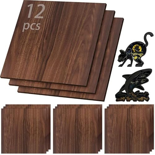Vemkyrio Lot de 12 contreplaqué brut en noyer brut de 3 mm pour découpe et gravure laser, découpe CNC, projets de bricolage scolaires