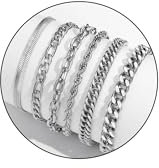 Herren Armband Edelstahl Armbänder Panzerkette - 6 Stücke Herrenarmbänder für Männer Jungs Kubanische Armband Geschenke für Sohn,Silber Schwarz Gold,19cm/21cm/23cm Länge (Silber, 23.0 Zentimeter)