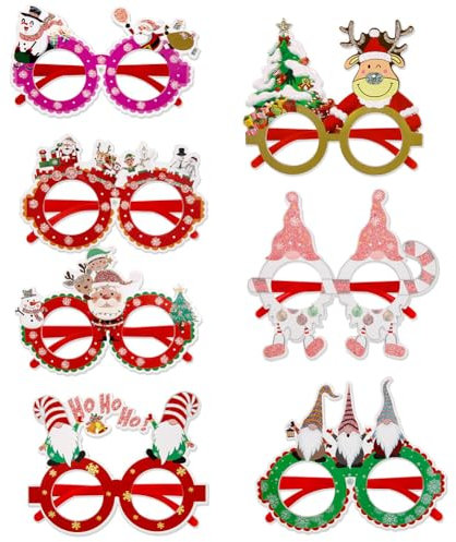 iSpchen 7 Stück Weihnachtsbrillen Weihnachten Brillengestell Party Gläser Rahmen Weihnachtsbaum Brillen mit Elch Costume Eyewear für Erwachsene und Kinder