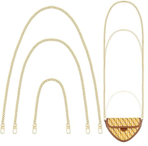 3 Pcs Gold Handbag Chain Bag Chain Straps, Replacement Metal Cross Body Handbag Bag Chain, Purse Chains with Metal Slide Hook Buckles, for DIY Handbag Crossbody Bag(40cm/80cm/120cm)