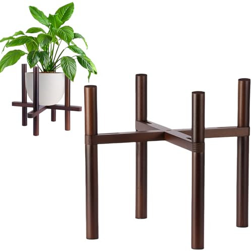 SOLDAY Support de plante réglable en bambou pour intérieur, style moderne du milieu du siècle pour pots de 20,3 à 30,5 cm – Facile à installer, design robuste (pots et plantes non inclus)