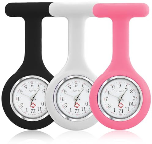 3PCS Orologio per Infermieri in Silicone con Clip, Orologi da Taschino Personalizzati,Orologio Colgante per Professionisti Sanitari,accessori infermiera,Regalo per Infermieri,Nero, Bianco, Rosa