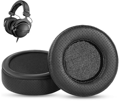 DowiTech Atmungsaktive Ersatz-Ohrpolster Kompatibel mit Beyerdynamic MMX 300 DT 990 Pro DT 770 Pro DT990 DT770 Pro Headset Ohrpolster mit gelochtem Proteinleder und Memory-Schaum