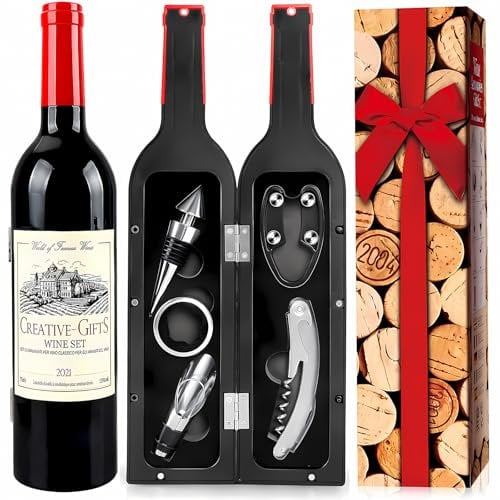 Set di Accessori da Vino a Forma di Bottiglia di Vino, Set di cavatappi, Set Regalo di Accessori per Il Vino, Set di apribottiglie, Set di Sommelier del Vino con apribottiglie (Red bottle001)
