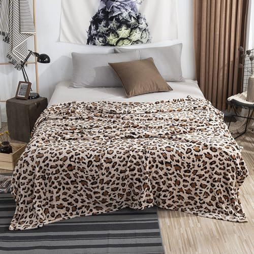 DOTBUY-SHOP Flanell Kuscheldecke, Leopardenmuster, 100x150cm, Weich, Flauschig, Winter, Waschbar