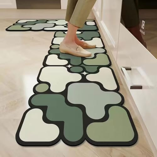 Hixingo Tapis Cuisine Antidérapant, Absorbant Diatomite Tapis de Cuisine, Tapis Cuisine Devant Evier Puzzle Créatif Lavable Tapis de Bain Tapis Vaisselle Tapis Douche (40x120cm,Vert Sauge)