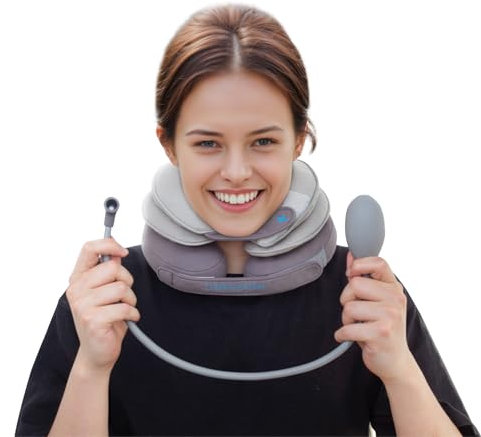 Tech Love Verstellbares Nackenstrecker, Aufblasbare Halskrause mensch mit abnehmbarer Luftpumpe, für druckentlastung Halswirbelsäule, Bietet Nackenstütze, Nackenretter für zu Hause und Unterwegs