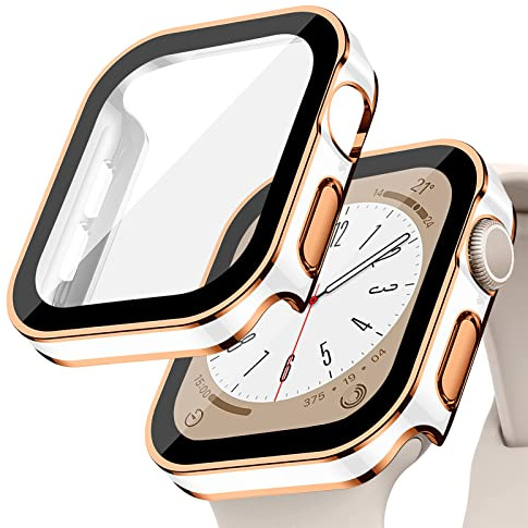 Hard PC Wasserdichte Hülle für Apple Watch 42mm 46mm 40mm 44mm 41mm 45mm,Eingebauter Displayschutz aus Gehärtetem Glas,Full Protective Cover für iWatch Series 11 10 9 8 7 6 5 4 SE (NICHT FÜR SERIE 3)