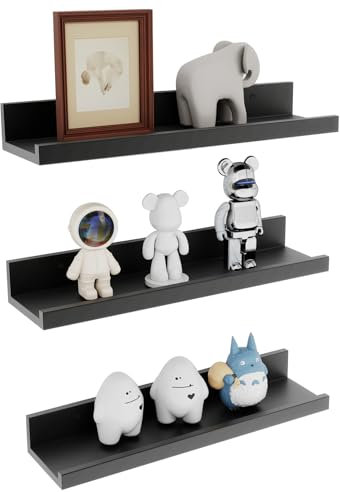 Trintion Wandregal 3er Set, 38 cm breit,Schweberegal, Wandboards,Regal für Fotorahmen und Dekos,für Bad, Küche, Wohnzimmer, Arbeitszimmer (Schwarz)