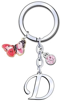 KJKJKJ lettre Initiale Porte-clés Cadeau Femme Homme,Argent A-Z 26 lettre initiale Pendentif Porte-clés de Noël Cadeau,Amie Cadeau Maman Sœurs Amie Collègue Marraine Mamie Idée Cadeau (D)