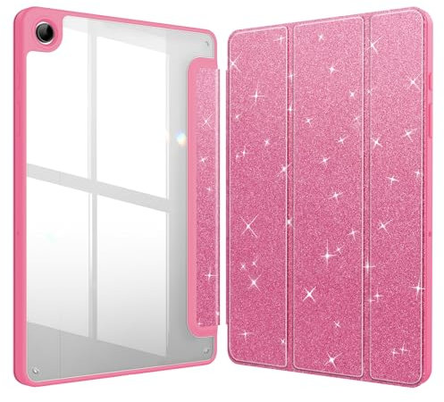 FINTIE Hybrid Slim Case for Samsung Galaxy Tab A9 Plus/A9+ 11 Inch 2023 Model (SM-X210/X216/X218), Shockproof Cover with Clear Transparent Back Shell, Auto Wake/Sleep, Raspberry Glitter