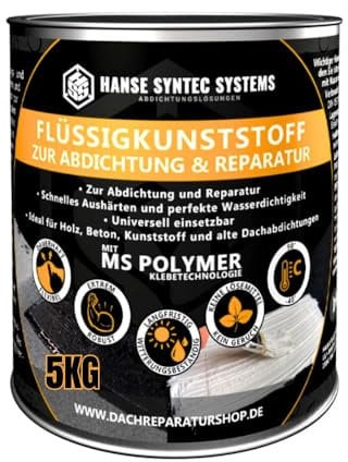 HSS Flüssigkunststoff für Abdichtung & Reparatur – UV- & witterungsbeständig – MS-Polymer – lösungsmittel- & bitumenfrei – Grau – 5 Kg für ca. 5m²