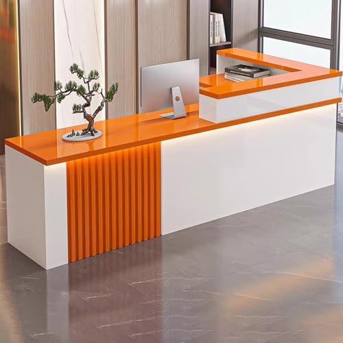 LYXWGRZD Empfangstheke mit Theke, Empfangstresen mit abschließbarer Schublade, L-förmiger Rezeptionstheke, Bürotheke for Bekleidungsgeschäft, Schönheitssalon, Lobby usw.(Orange L,120cm/47.2in)