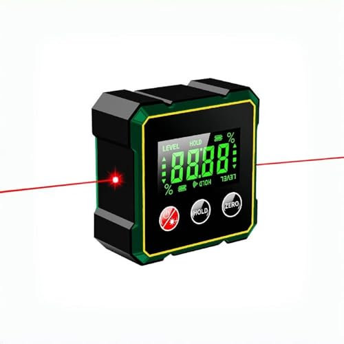 Inclinometro Digitale con Ricarica USB, Livella Laser e Base Magnetica, Display LCD, per Falegnameria, Costruzioni e Progetti Fai-da-Te (Con laser)