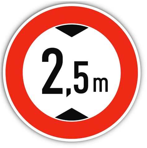 Adesivo: diametro 250 mm, 1 pezzo, altezza massima di passaggio/divieto per veicoli troppo alti - 2,5 m - metri - StVO segno Z-265