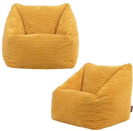 Icon Natalia Sitzsack Kinder, Gelb, 2er Pack, Flauschiger Cord Stoff, Sitzsack Cord mit Füllung, Bequemer Kinder Sessel, Kuschelsessel, Lese Sessel, Schlafzimmer, Kinderzimmer, Spielzimmer