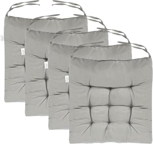 M.J COMFY-LIFE 4Pcs Seat Cushions for Dining Chairs 40x40cm Non-Slip Washable Chair Pads with Ties Soft Polyester & Pearl Cotton Filling for Kitchen, Office, Garden, Patio, and Outdoor Use (Grey)