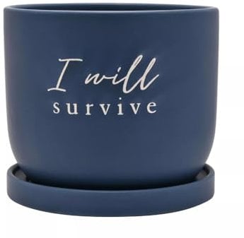 Country Living Funny Plant Pot Ceramic Planter with Saucer (I Will Survive)