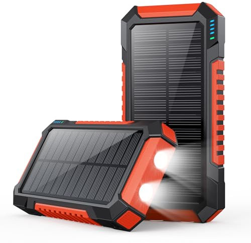 QTshine Batterie Externe Solaire 26800 mAh, PD 15W USB C Power Bank Chargeur Portable avec 3 Sorties, Charge Rapide Batterie Portable 2 Super lumineux Lampe Torche pour Smartphone,Tablette,Camping etc