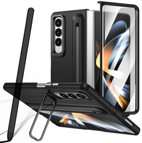 Coque pour Samsung Z Fold 3 avec Stylet et Support, Porte-Stylo, Coque Samsung Galaxy Z Fold3 avec Protection d'écran, Stylet de pour S Pens et béquille réglable-Noir