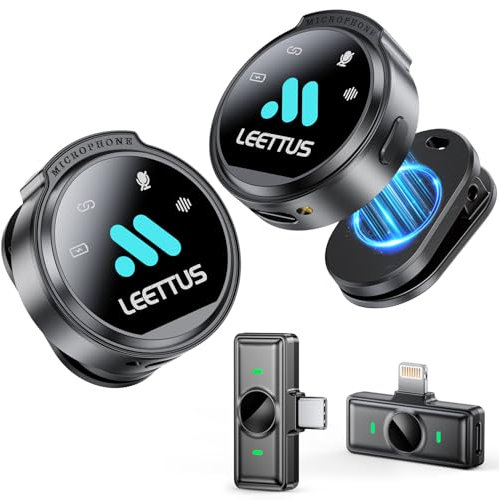 2 Pcs True Dual Receivers Mini Microphone for iPhone 7-16/Android/Tablet,Lavalier Wireless Microphones with DSP Noise Cancellation,Magnetic Clip,18H,Mic Mini for TikTok,Live Streaming,Interviews,Gifts