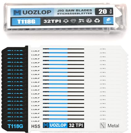 MUOZLOP20tlgT118G T-Schaft Stichsägeblätter für Metall,Stichsägeblatt Set | T-Schaft Stichsägeblatt Set mit Aufbewahrungskoffer,sägeblätter stichsäge Zubehör (20tlgT118G)
