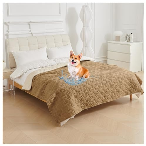 CZQGLYM Waterproof Dog Blanket Sofa Cover with Non-Slip Particles Robust Cat Blanket Protection for Sofa,Bed and Car,for Dogs,Cats and Pets,Reusable (Khaki,75×180cm(30×70in))