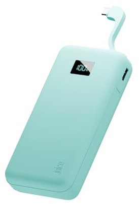 Juice Eco Integrated Power Bank, Portable Charger 16000mAh with Built-in USB-C Cable & Digital Display, Fast USB-C Output, PowerBank for iPhone 15 16 17 Pro Max, Samsung, Android, DJI - Teal
