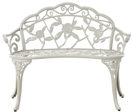 Beliani Outdoor Vintage Garden Bench Metal Aluminium 2 Seater Armrests White, Piura