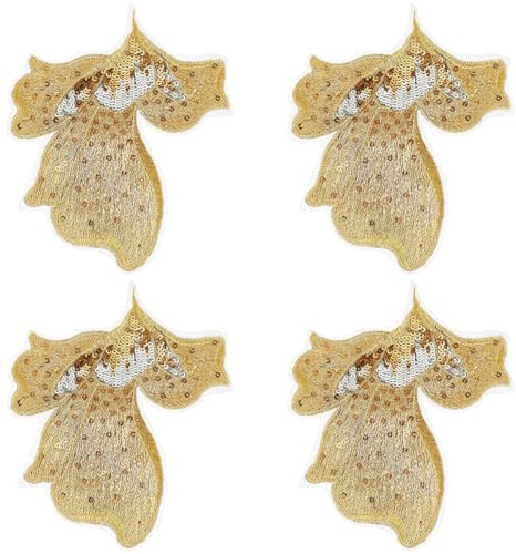 GORGECRAFT 4 Stück Goldene Pailletten Bestickte Spitzenapplikation Blumen Zum Aufnähen Besatz Flicken Glitzer Blumenmuster Kragen Stoff Basteldekoration Aufbügler Für DIY Hochzeit Brautkleid Kleidung