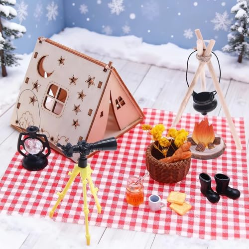 Wichtelhaus Weihnachten, Wichtel Haus Zelt Set, Wichtel Zubehör mit Miniatur Stiefel Petroleumlampe Hängeofen Teleskope Backset, Weihnachtswichtel Dekoration