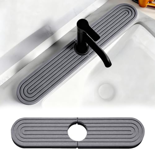 ZHITENG Abtropfmatte, Kieselgur Wasserhahn Matte 45x10cm, Spüle Wasserhahn Spritzschutz, rutschfest Faucet Mat for Kitchen Sink, Abtropfmatte Absorbierende für Küche Und Badezimmer (Dunkelgrau)