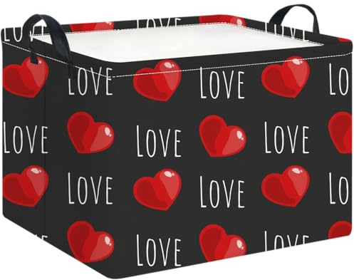HKEC Rectangle Storage Basket with Handles,Collapsible Storage Bin,Books Box,Gift Basket(Red Heart)