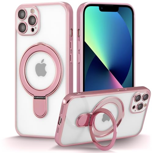 ZCDAYE Magnetic Case for iPhone 15 Pro Max with Invisible Stand, Rose Gold | Compatible with Magsafe, Men Women Transparent Clear Phone Case, Rotating Ring holder, Camera Protection Protective Cases
