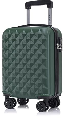 YONSLY Koffer Suitcase S Dunkelgrün, Trolley Reisekoffer, Kabinenkoffer Rollkoffer Handgepäck mit 4 Rollen 360°, Hartschalenreisekoffer, Zahlenschloss, Weicher Gummigriff