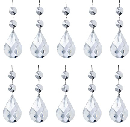 TUKEVA 10 Stück Glaskristalle Kristall Kronleuchter(Transparent Gourd) | Tropfenanhänger Glas Vorhang Lampe Geeignet für Kristallbeleuchtungszubehör, Kristallperlenvorhänge, Kerzenhalteranhänger