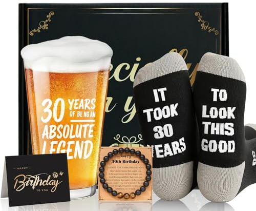 Rivasen 30th Birthday Gifts for Men Personalised Beer Glass Set, Mens Gift Set for Him Funny Unusual Presents for Men Christmas Father Day Gift, Ideas Gifts for Son, Dad, Boyfriend, Brother, Friend