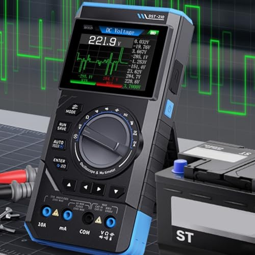 DST-210 Multimetro Oscilloscopio Digitale 3 in 1 con Generatore di Segnale, 48 MSa/s, Larghezza di banda 10 MHz, 19999 Conteggi, Display TFT a colori da 2,8 pollici, Batteria 3000mAh per