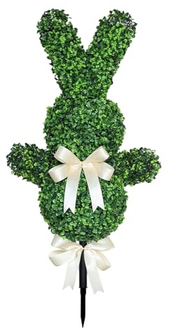 Osterhasen Buchsbaum Figur - 90 cm, Dekorativer Künstlicher Strauchgarten, Topiary Skulpturenschmuck Mit Dauerhaftem Tag, Frühlingsferien Gartendekoration | Charmantes Outdoor-Display mit